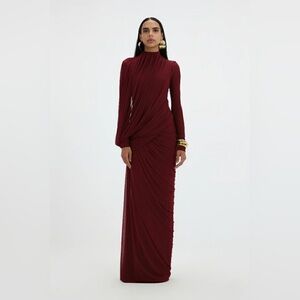 NWT Long-Sleeve Burgundy Evening Gown - Worn by Gigi Hadid